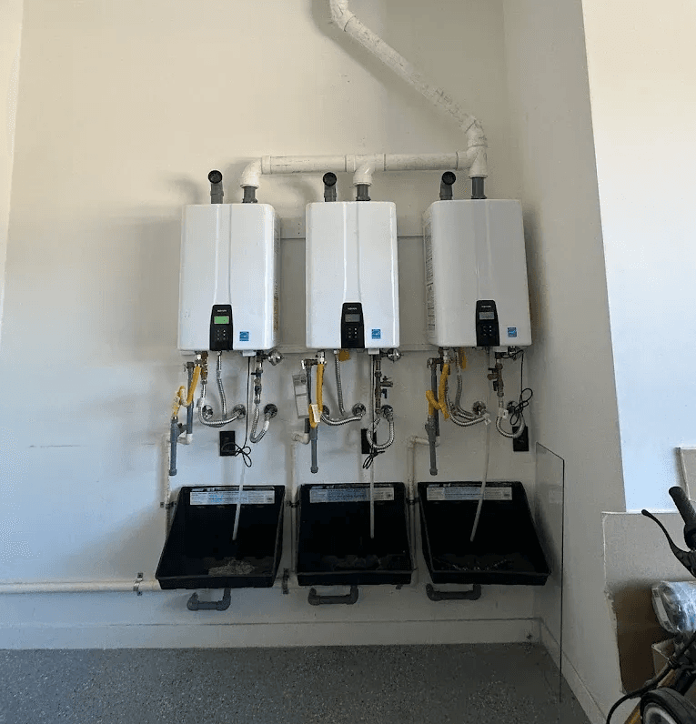 Three tankless water heaters installed by CMM Plumbing
